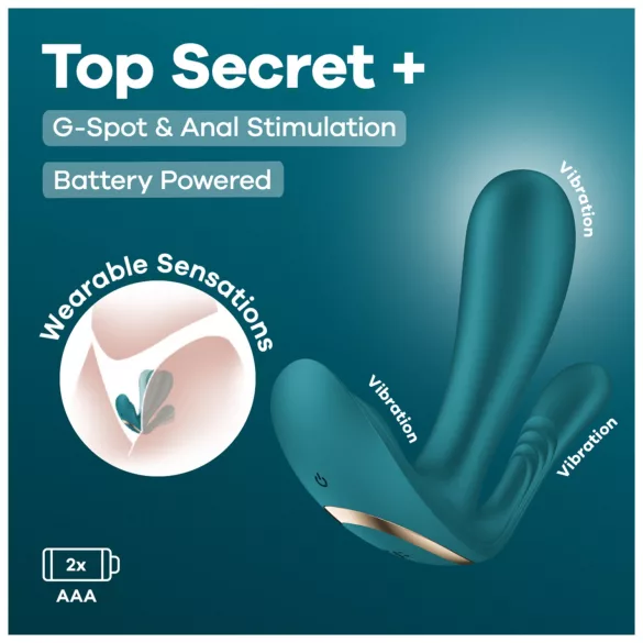 Satisfyer Top Secret+ - 3 zariņu, nēsājams vibrators (zaļš)
