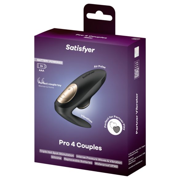 Satisfyer Pro 4 Couples - pāru vibrators ar gaisa viļņiem melns