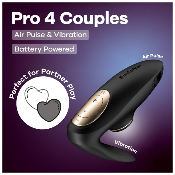 Satisfyer Pro 4 Couples - pāru vibrators ar gaisa viļņiem melns