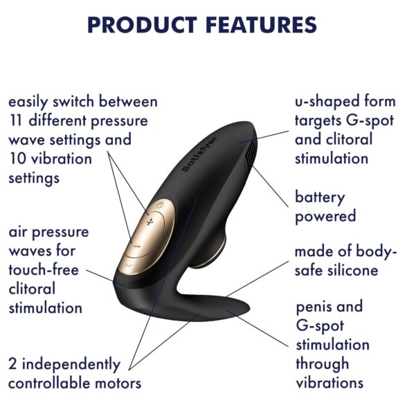 Satisfyer Pro 4 Couples - pāru vibrators ar gaisa viļņiem melns