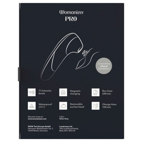 Womanizer Pro - gaisa viļņu klitora stimulators (pelēks)