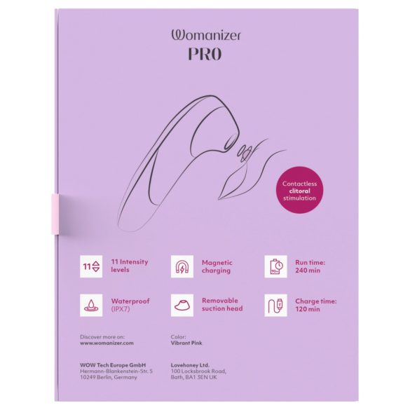 Womanizer Pro - klitora stimulators ar gaisa viļņiem rozā