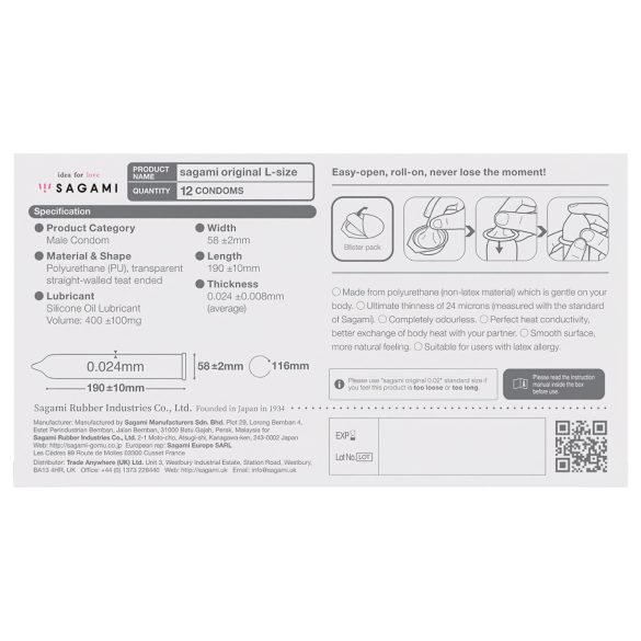 Sagami Original prezervatīvi 0,02 mm 58mm 12 gab