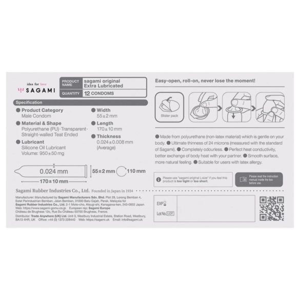 Sagami Original 0.02 - prezervatīvi papildus lubrikācija 55mm 12 gab