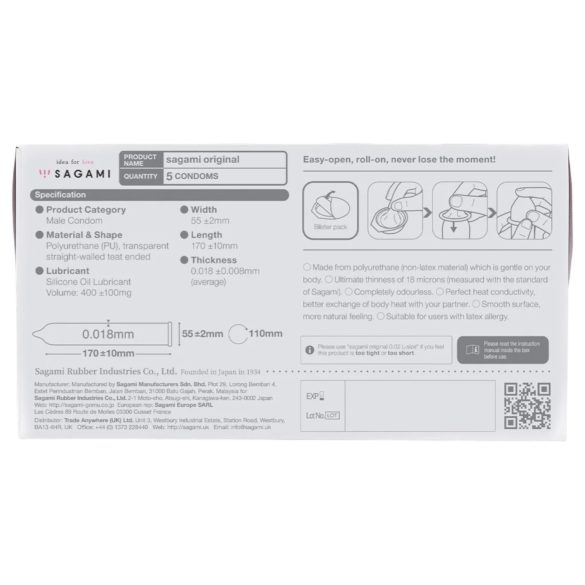 Sagami Original 0.01 - prezervatīvi 55mm 5 gab