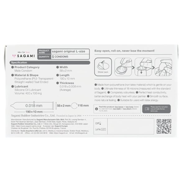 Sagami Original 0.01 prezervatīvi 58mm 5 gab