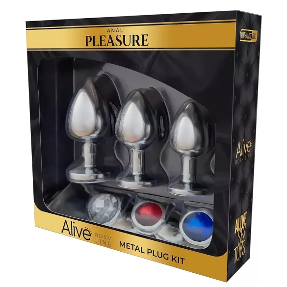 Alive anālais prieks metāla anālplug komplekts sudraba