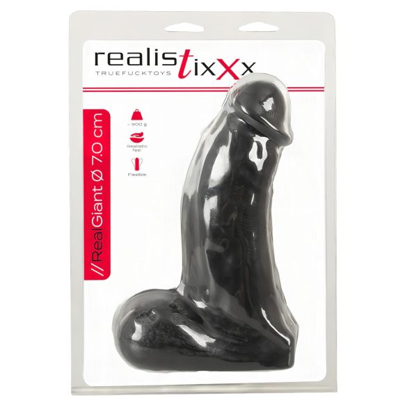 Realistixxx dildo ar sēkliniekiem 22 cm melns
