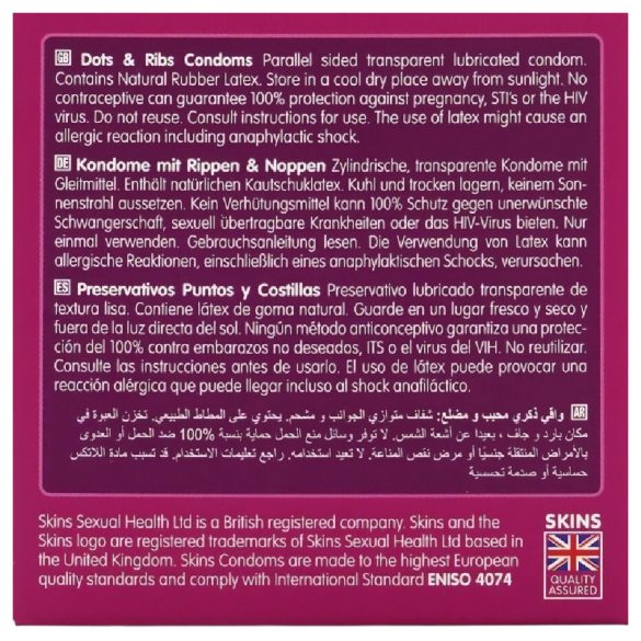 Skins - prezervatīvi ar ribām un punktiem 4 gab
