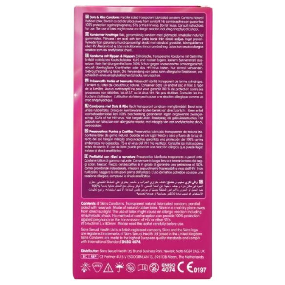 Skins - prezervatīvi riboti un punktēti 8 gab