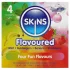 Skins - aromatizēts prezervatīvs - piparmētra, košļājamā gumija, banāns, zemeņu (4 gab.)