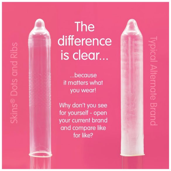 Skins - prezervatīvi ar rievām un punktiem, 16 gab