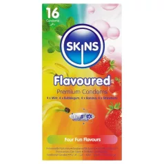   Skins - aromatizēti prezervatīvi - piparmētra, košļājamā gumija, banāns, zemeņu (16 gb)