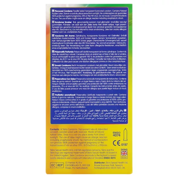 Skins - aromatizēti prezervatīvi - piparmētra, košļājamā gumija, banāns, zemeņu (16 gb)