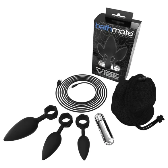 Bathmate Anal Training Plugs Vibe - vibrējošu anālo aizbāžņu komplekts (melns)