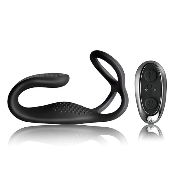 Rocks-Off - akumulatora, tālvadības anālais vibrators ar dzimumlocekļa gredzenu (melns)