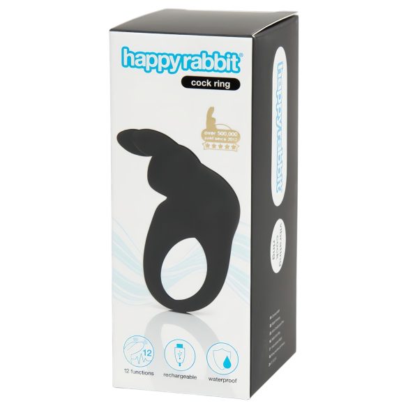Happyrabbit Cock - uzlādējams vibrējošs erekcijas gredzens (melns)
