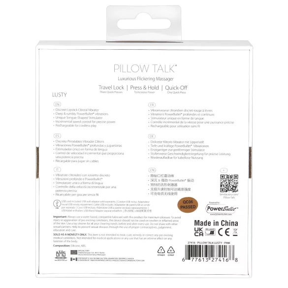 Pillow Talk Lusty - akumulatora, ar mēlīti aprīkots stienīša vibrators (balts-rozā)