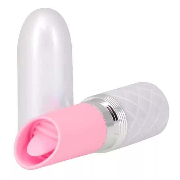 Pillow Talk Lusty - akumulatora, ar mēlīti aprīkots stienīša vibrators (balts-rozā)
