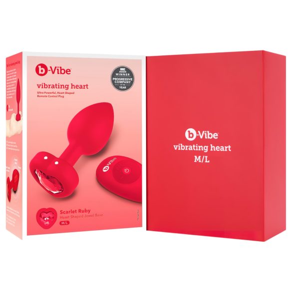 b-vibe heart - akumulators, radio anālais vibrators (sarkans)