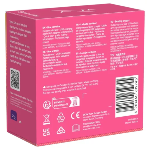 We-Vibe Sync Lite - pāru vibrators ar lietotni un tālvadības pulti (rozā)