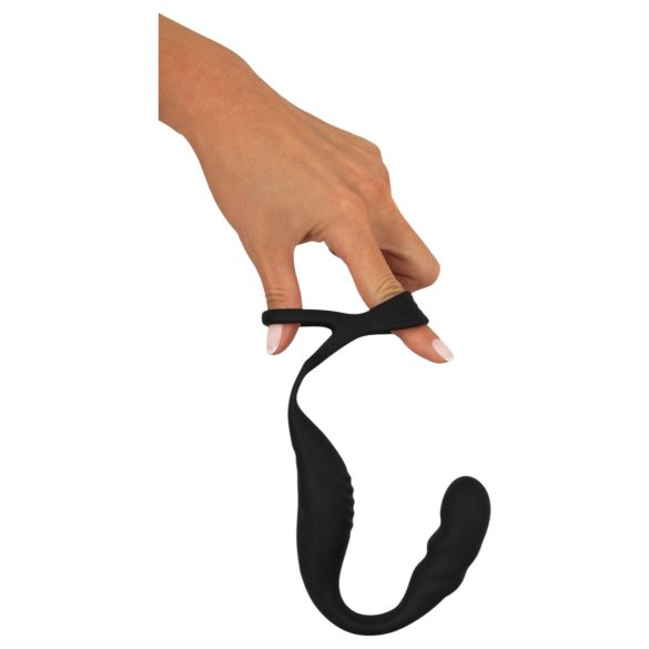 Rebel - prostatas vibrators ar dzimumlocekļa un sēklinieku gredzenu, melns