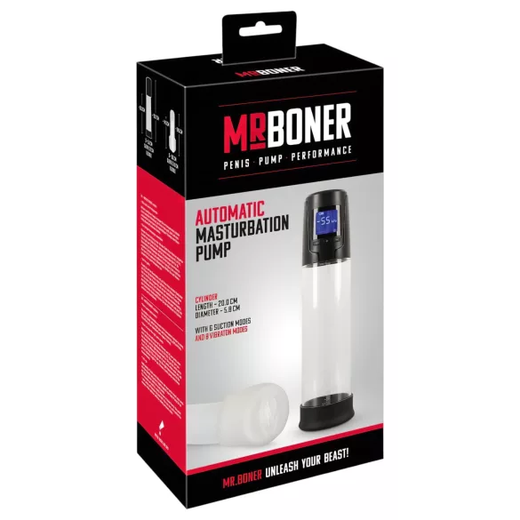 Mister Boner - akumulatora automātiskā peniša pompa (melna-caurspīdīga)