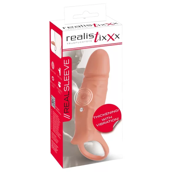 Realistixxx - vibrējošs dzimumlocekļa apvalks ar gredzenu, naturāls
