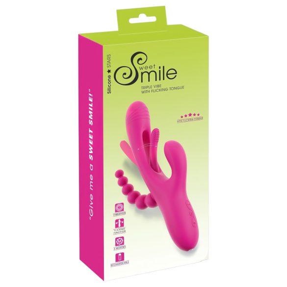 SMILE - trīskāršs vibrators ar mēlīti (rozā)