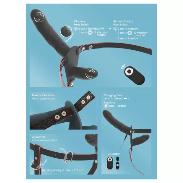 You2Toys - tālvadības dubultais uzliekamais vibrators (melns)