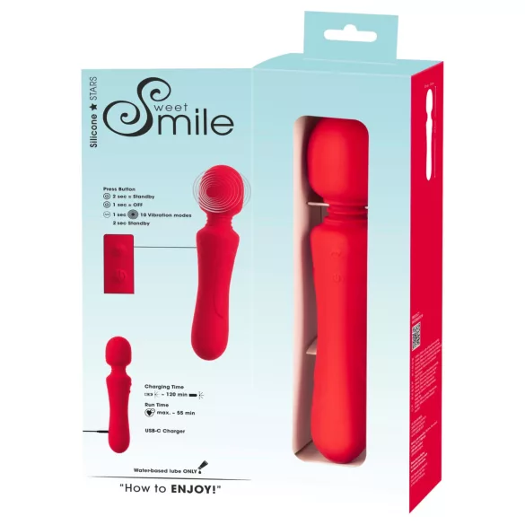 Sweet Smile - uzlādējams, ūdensizturīgs wand vibrators (sarkans)
