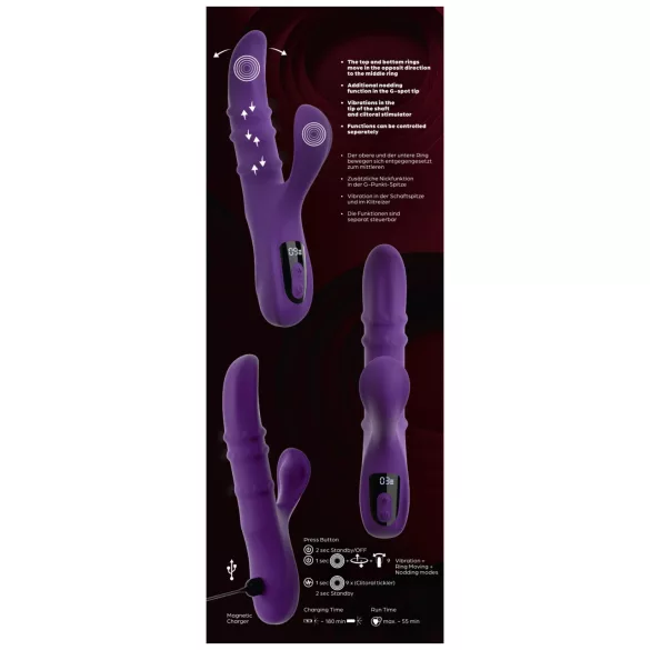 You2Toys - vibrators ar svārstīgu klitora stimulācijas atzaru un kustīgu gredzenu (violets)