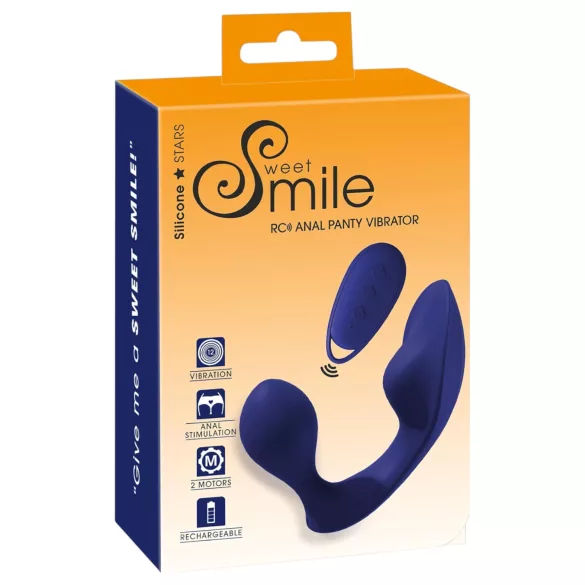 SMILE - anālais un biksīšu vibrators ar tālvadības pulti (zils)