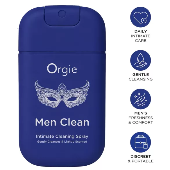 Orgie Men Clean — intīmās zonas attīrošs un atsvaidzinošs sprejs vīriešiem (30 ml)