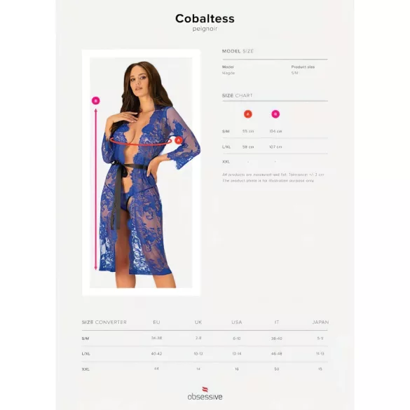 Obsessive Cobaltess - mežģīņu halāts (zils) - L/XL