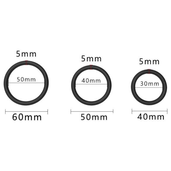 Men's Play - dzimumlocekļa gredzenu komplekts, melns, 3 gab.