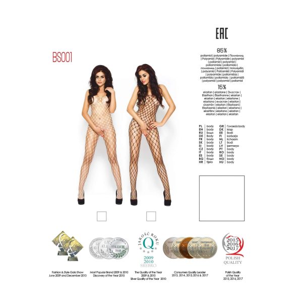 Passion BS001 - sieviešu balts tīkliņveida bodijs ar lieliem caurumiem S-L