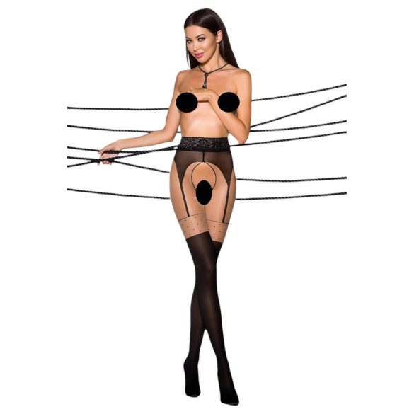 Passion Ti Open 003 - sieviešu zeķes ar zeķtura efektu melnas