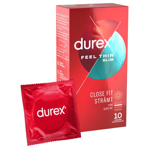 Durex Feel Thin Slim – īpaši plāni prezervatīvi reālistiskām sajūtām (10 gab.)