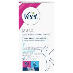   Veet Pure - vaksācijas sloksnes kājām un ķermenim jutīgai ādai 20 gab