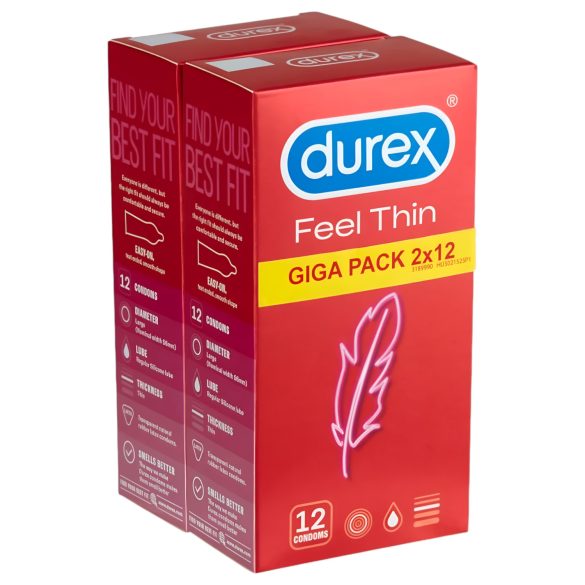 Durex Feel Thin - reāla sajūta prezervatīvu komplekts (2x12 gab.)