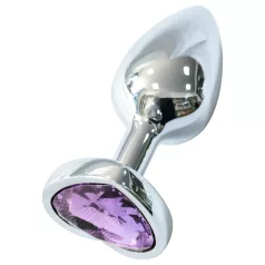  Sunfo - anālais metāla plugs ar sirds formas violetu akmeni sudraba krāsā