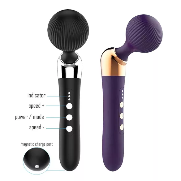 Izliekts - masāžas vibrators - uzlādējams - melns