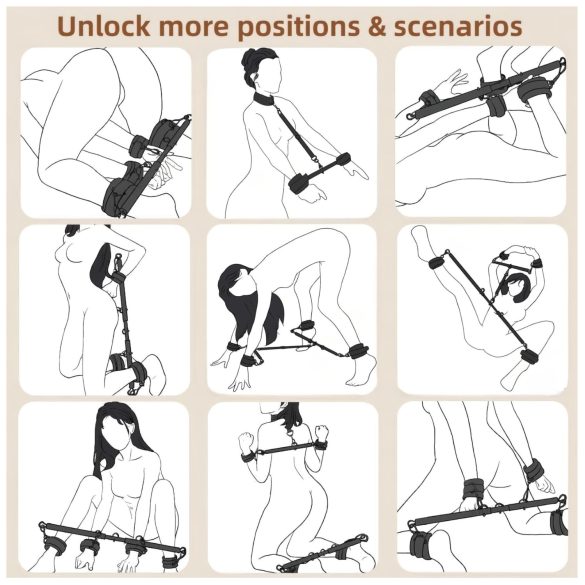 Lonely - izklājams stienis ar roku un kāju saitēm, regulējams, melns