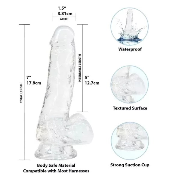 Addiction Crystal - dildo ar piesūcekni caurspīdīgs 18 cm