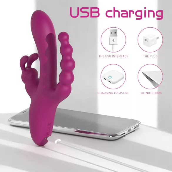 Sex HD Joker - trīszaru vibrators uzlādējams ūdensizturīgs violets