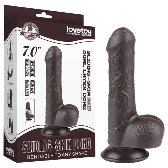 Lovetoy divslāņu dildo ar sēkliniekos, 18,3 cm, brūns