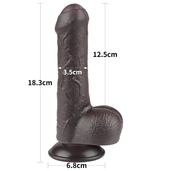 Lovetoy divslāņu dildo ar sēkliniekos, 18,3 cm, brūns