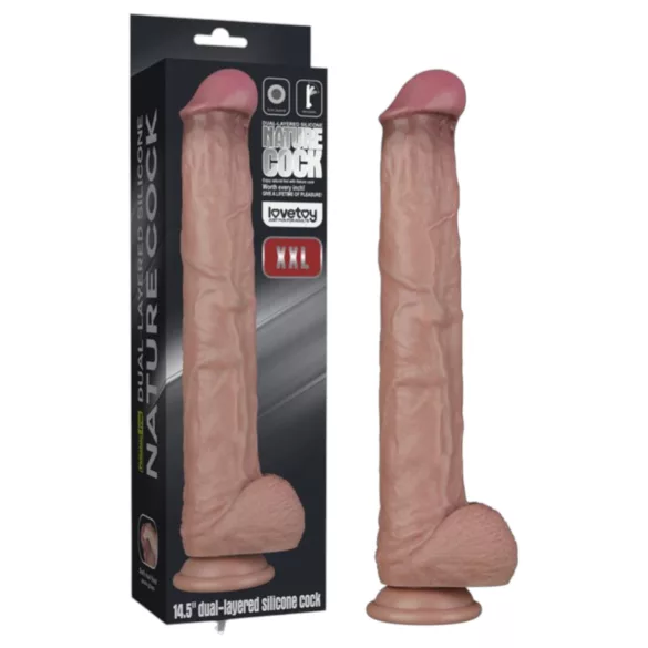 Lovetoy - dildo XXL divslāņu 36,5 cm naturāls
