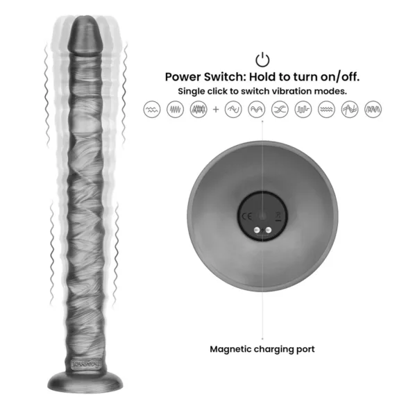 Lovetoy King Sized - vibrators liels izmērs 40,5 cm pelēks